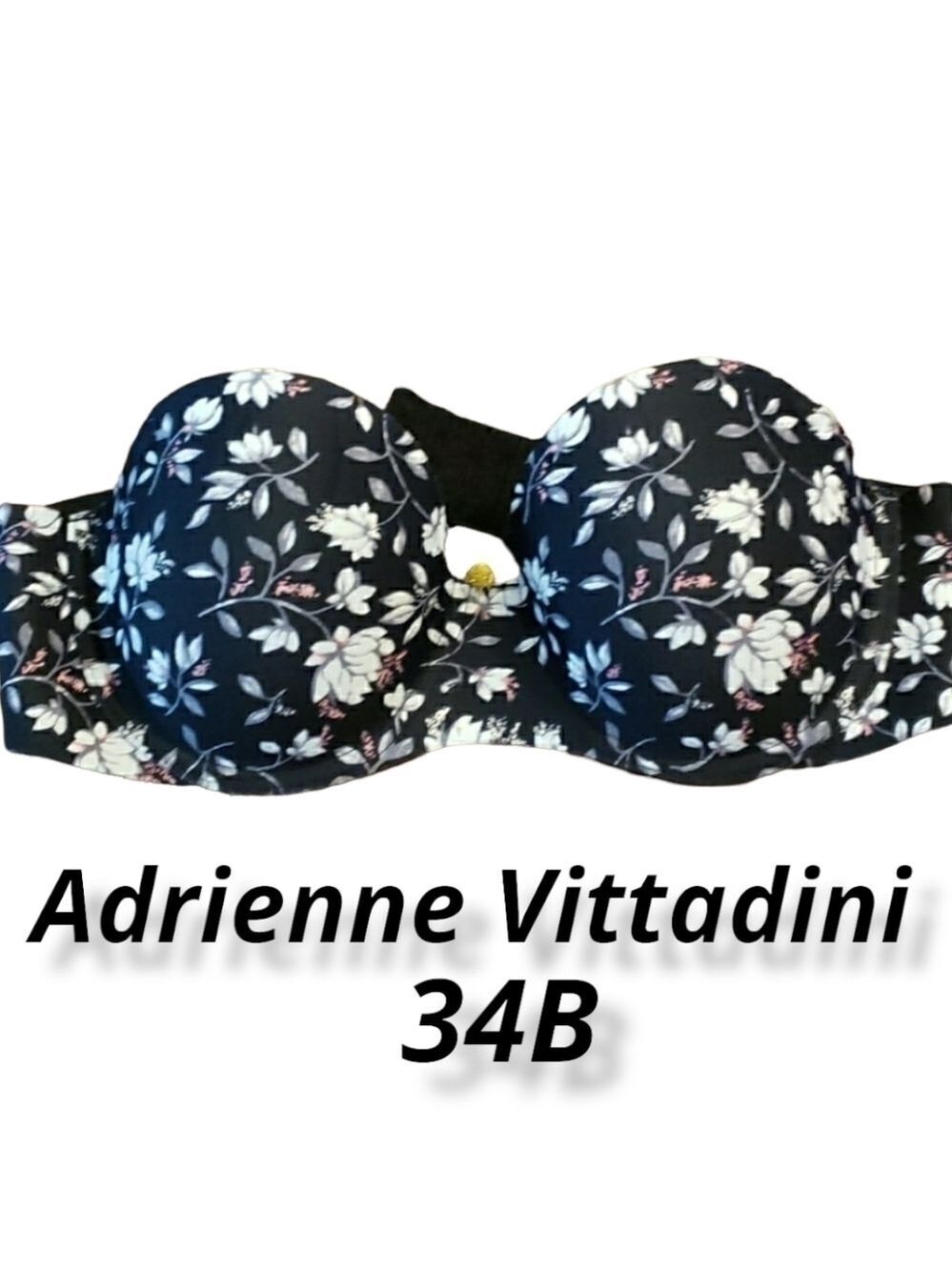 Adrienne Vittadini Strapless Padded Lift Bra 34B Black Floral EUC